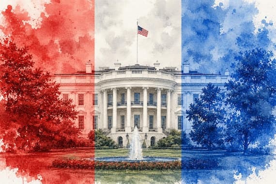 White House American Flag Red White Blue Wall Art Print | Patriotic Watercolor Painting | Fourth of July Decor by BeautifulCityscapes - Other watercolor art print by Beautiful Cityscapes