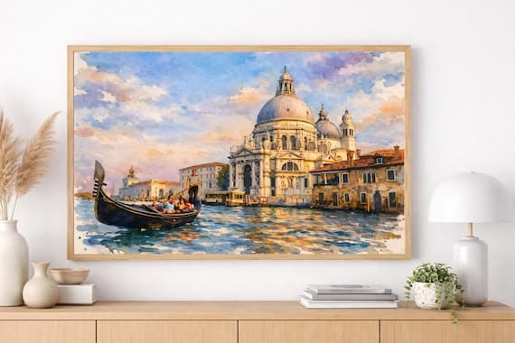 Venice Gondola Watercolor Print | Italy Cityscape Wall Art | European Colorful Wall Decor - Venice watercolor art print by Beautiful Cityscapes