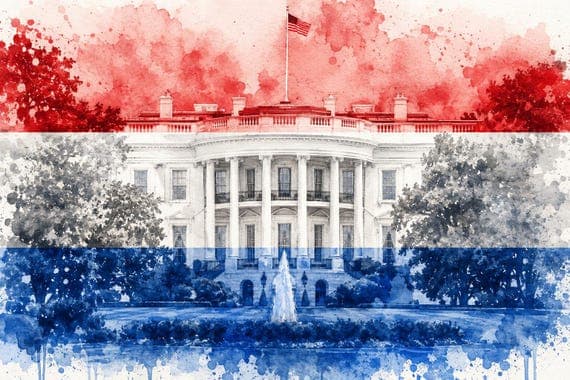 Patriotic White House Watercolor Print | American Flag Wall Art | July 4th Decor by BeautifulCityscapes - Other watercolor art print by Beautiful Cityscapes