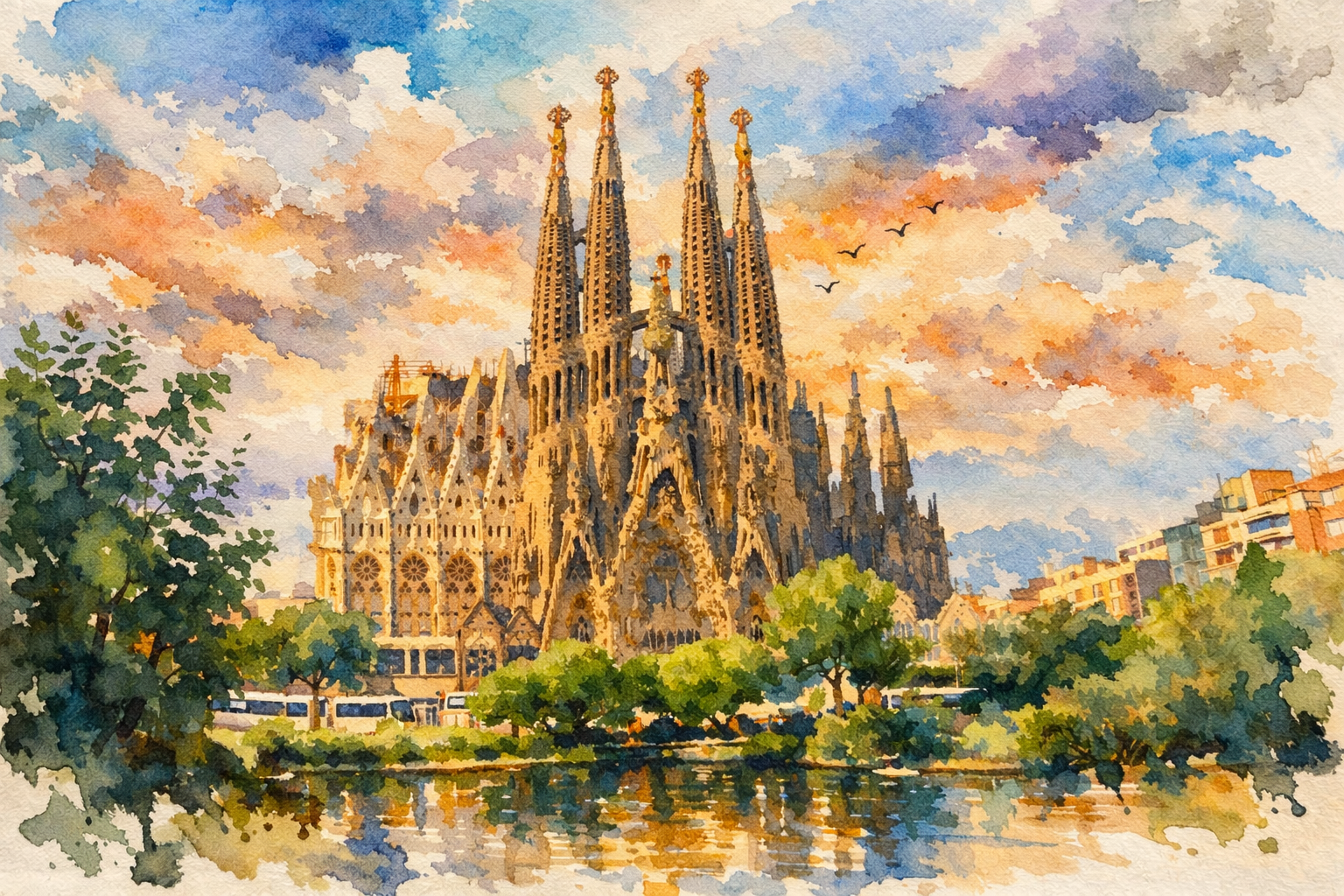Barcelona Watercolor Print - Barcelona watercolor art print